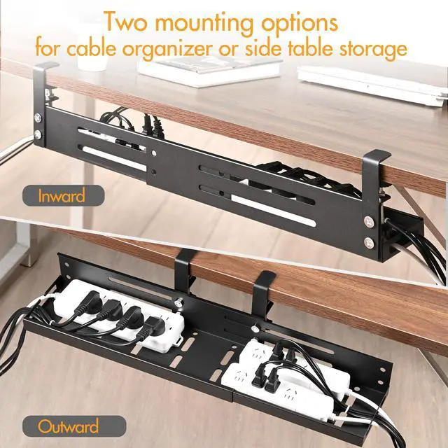 Alt view image 5 of 5 - No Drill Under Desk Cable Management Tray, 17"-30" Retractable Long Cable Tray with Clamp Mount, Metal Cord Organizer, Support 50 lbs+, Wire Management Basket for Home Office, Black