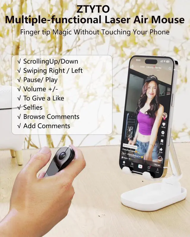 Main image of ZTYTO Air Mouse Rechargeable Wireless Presenter with Touchpad for PC/Laptop/iOS/Android, Bluetooth Remote Control for PowerPoint/Keynote/TikTok/Camera/Kindle App (Black)