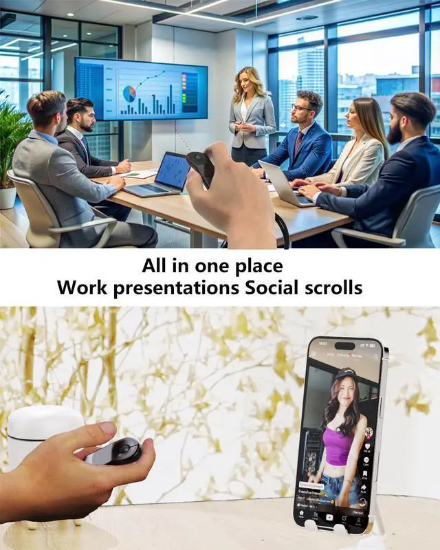 Alt view image 2 of 4 - ZTYTO Air Mouse Rechargeable Wireless Presenter with Touchpad for PC/Laptop/iOS/Android, Bluetooth Remote Control for PowerPoint/Keynote/TikTok/Camera/Kindle App (Black)