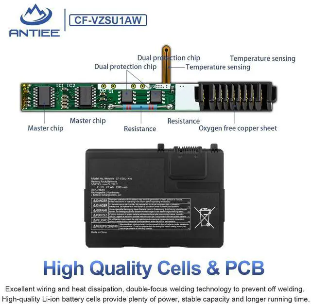 Alt view image 4 of 5 - ANTIEE CF-VZSU1AW Battery Replacement for Panasonic Toughbook CF-33, Toughbook CF-33AEHFATG, Toughbook CF-33AEQGATG, Toughbook CF-33mk1 Series, CF-VZSU1AJS, CF-VZSU1AR, CF-VZSU1AW 1950mAh 21.65Wh