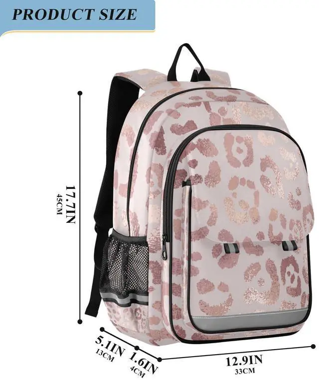 Alt view image 2 of 5 - ALAZA Rose Gold Leopard Cheetah Print Pink School Backpacks Middle High Schoolbag Lightweight Bookbag Large Capacity Laptop Backpack