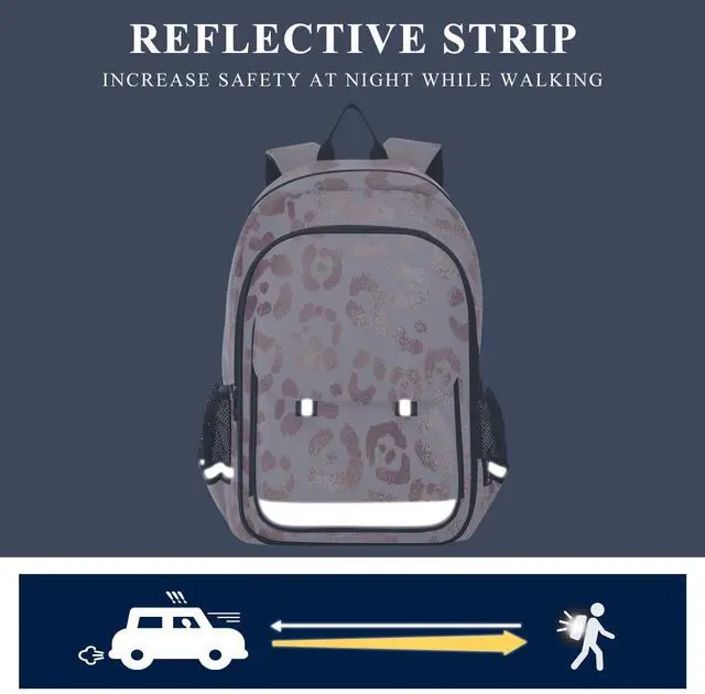 Alt view image 5 of 5 - ALAZA Rose Gold Leopard Cheetah Print Pink School Backpacks Middle High Schoolbag Lightweight Bookbag Large Capacity Laptop Backpack