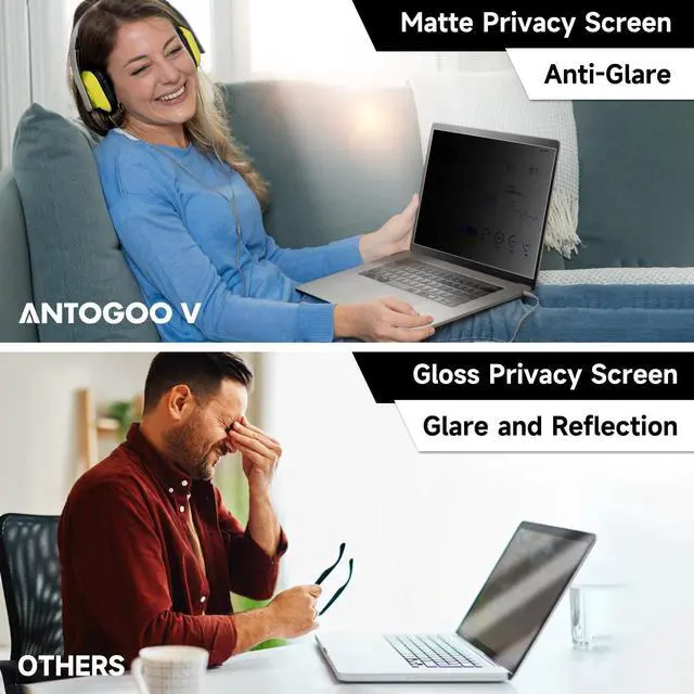 Alt view image 3 of 5 - ANTOGOO V 2 Pack (1920x1080) Display 14 Inch Laptop Privacy Screen 16:9, Anti Blue Light Glare & Anti Scratch Computer Privacy Shield, Not for 14" with 1920x1200 Resolution Laptop