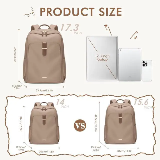 Alt view image 2 of 5 - GOLF QUALITY Laptop Backpack for Women,Casual Work Business Backpacks Purse Carry on Travel Backpack,17.3 Inch,Brown