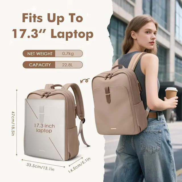 Alt view image 4 of 5 - GOLF QUALITY Laptop Backpack for Women,Casual Work Business Backpacks Purse Carry on Travel Backpack,17.3 Inch,Brown