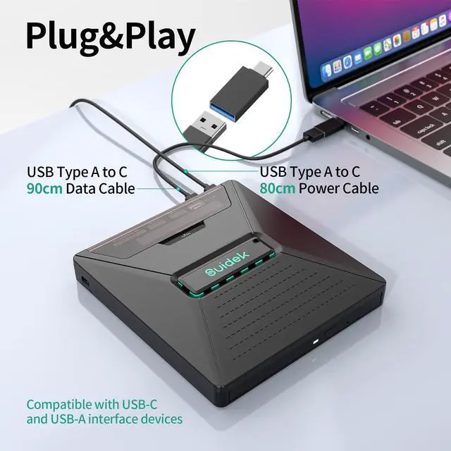 Alt view image 4 of 5 - SUIDEK CD DVD Drive External, Portable CD DVD Driver +/-RW Burner with 2.5" SATA,SD Card Reader and USB A Type C 2.0 Hub Compatible with Laptop PC