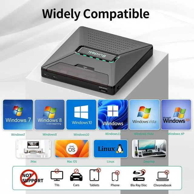 Alt view image 5 of 5 - SUIDEK CD DVD Drive External, Portable CD DVD Driver +/-RW Burner with 2.5" SATA,SD Card Reader and USB A Type C 2.0 Hub Compatible with Laptop PC