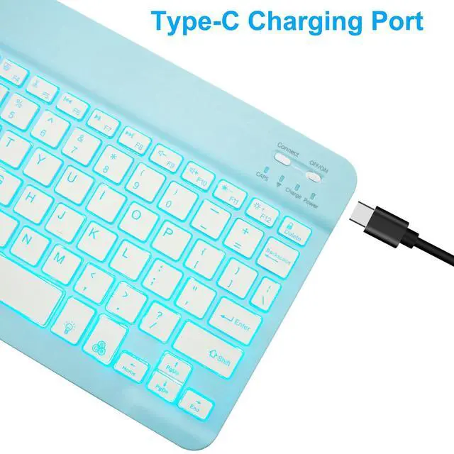 Alt view image 4 of 5 - Keyboard Case for Samsung Galaxy Tab A9 Plus 11 Inch - 7 Colors Backlit Wireless Detachable Folio Keyboard Cover with Pencil Holder, Bluetooth Mouse for Tablet A9+,Blue