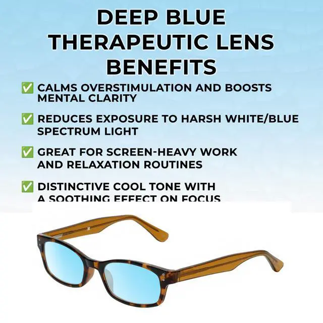 Alt view image 3 of 5 - Medspex Corinne McCormack Channing Color Therapy Reading Glasses +7.00 Tortoise Havana Brown Gold Amber/Baby Blue Womens Fluorescent Light Sensitivity Chromotherapy Chakra Healing