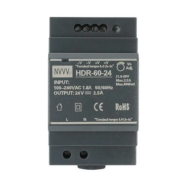 Alt view image 5 of 5 - HDR-60-24 Ultra Slim Step-Shape 3SU DIN Rail Power Supply, 24Volt 2.5Amp 60Watt