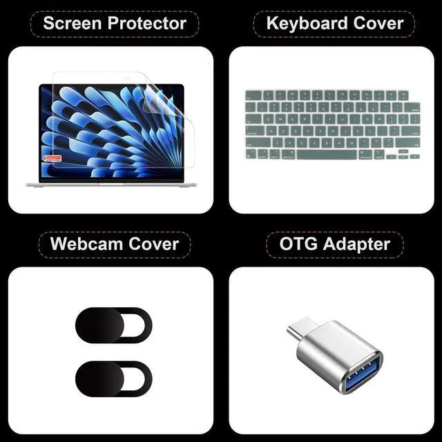 Alt view image 3 of 5 - Yebiseven for MacBook Air 15 M4/M3/M2 Case 2025 2024 2023 A3241/A3114/A2941, Hard Shell Laptop Case with Keyboard Cover & Screen Film & OTG Adapter & Webcam Cover, Nature Flower