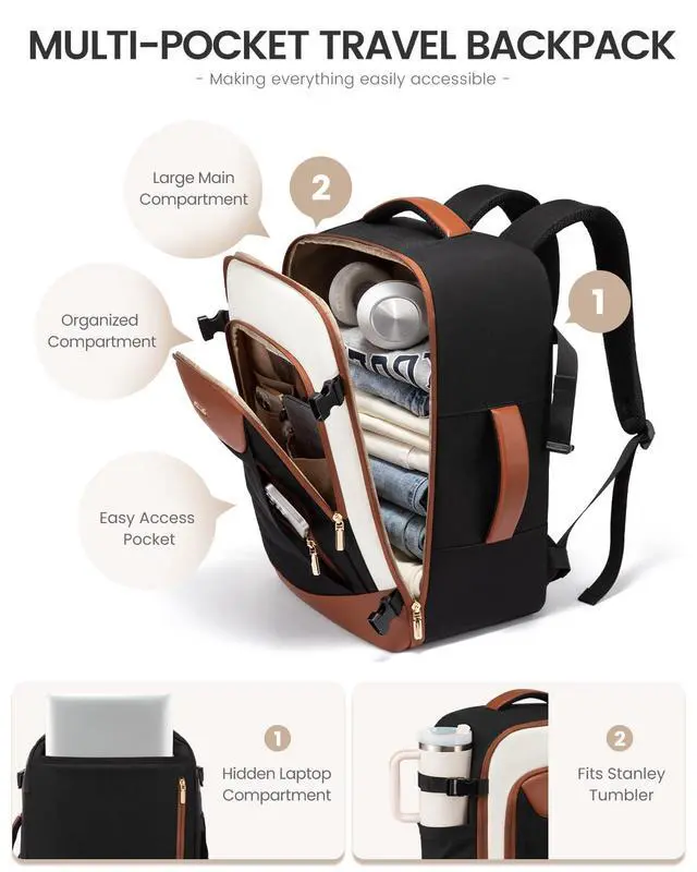 Alt view image 5 of 5 - LOVEVOOK 50L Travel Backpack for Women Men, Large Carry on Backpacks for Airplanes TSA Personal Item Bags fits 17.3" Laptop, Weekender Essentials Airline Approved with 2 Packing Cubes