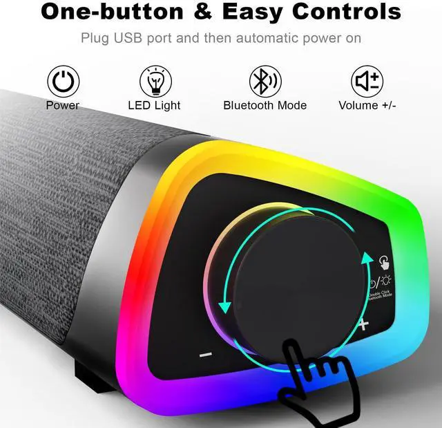 Alt view image 3 of 5 - SOULION R30 Plus Bluetooth Computer Speakers for PC Desktop, All-in-one Control Button with 6 Modes LED Lights, Wired USB Powered Sound Bar, Surround Sound Portable SoundBar for Monitor Laptop Phone