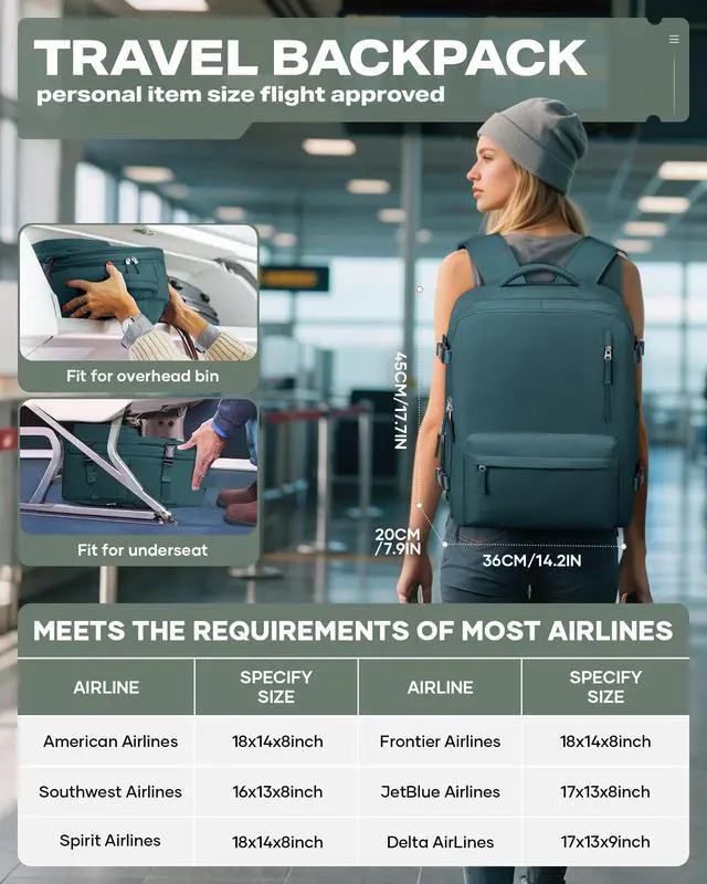 Alt view image 2 of 5 - VENATIN Vacuum Backpack Travel,travel backpack with vacuum system, Large Carry on Luggage Flight Approved, 18x14x8 IN Laptop Bag Personal Item Travel Bag, Peacock Blue