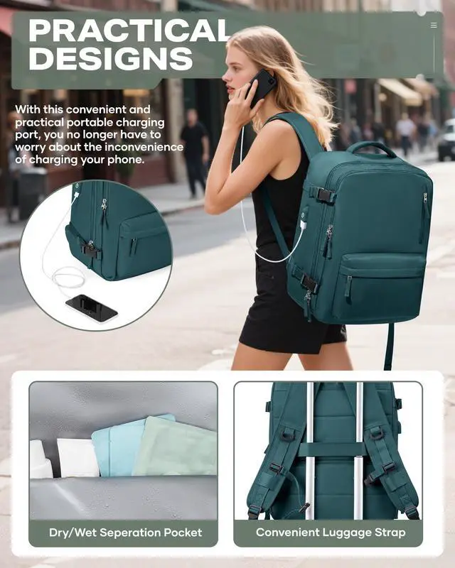 Alt view image 4 of 5 - VENATIN Vacuum Backpack Travel,travel backpack with vacuum system, Large Carry on Luggage Flight Approved, 18x14x8 IN Laptop Bag Personal Item Travel Bag, Peacock Blue