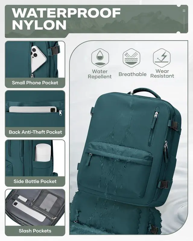 Alt view image 5 of 5 - VENATIN Vacuum Backpack Travel,travel backpack with vacuum system, Large Carry on Luggage Flight Approved, 18x14x8 IN Laptop Bag Personal Item Travel Bag, Peacock Blue