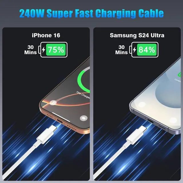 Alt view image 3 of 5 - QZIIW USB C to USB C Cable, 240W Fast Charging [6/6/6FT 3-Pack] Type C Charger Cord,Type C Phone Charger Cable for iPhone 17 16 15 Pro Max Samsung S25 S24 Laptops MacBook iPad Switch Steam Deck etc.