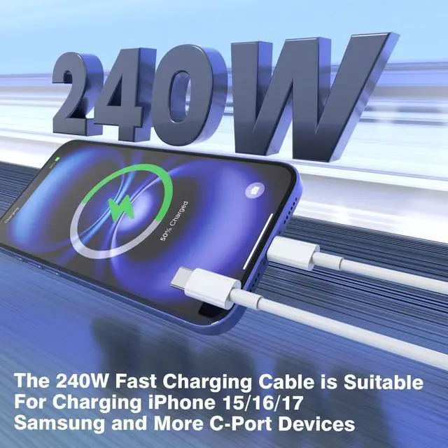 Alt view image 2 of 5 - QZIIW USB C to USB C Cable, 240W Fast Charging [6/6/6FT 3-Pack] Type C Charger Cord,Type C Phone Charger Cable for iPhone 17 16 15 Pro Max Samsung S25 S24 Laptops MacBook iPad Switch Steam Deck etc.