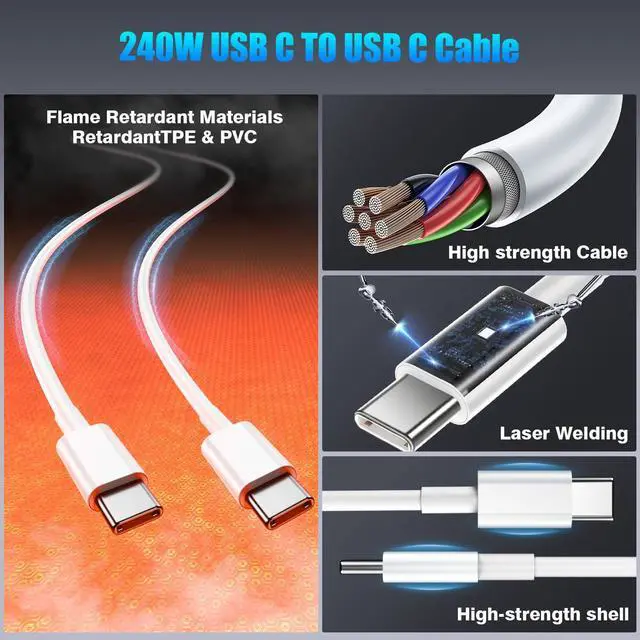 Alt view image 4 of 5 - QZIIW USB C to USB C Cable, 240W Fast Charging [6/6/6FT 3-Pack] Type C Charger Cord,Type C Phone Charger Cable for iPhone 17 16 15 Pro Max Samsung S25 S24 Laptops MacBook iPad Switch Steam Deck etc.