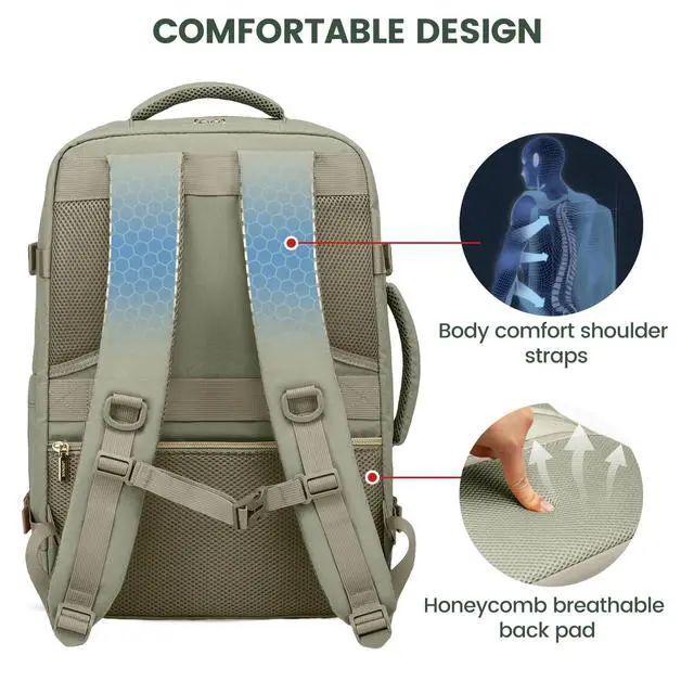 Alt view image 4 of 5 - LOVEVOOK Travel Backpack For Women,40L Carry On Backpack Flight Approved,TSA Personal Item Travel Bag Fits 17 Inch Laptop,Weekender Overnight Daypack with Toiletry Bag and Cube,White Light-brown
