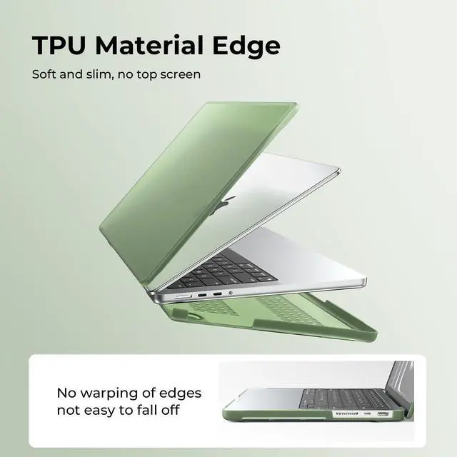 Alt view image 2 of 5 - BlueSwan Anti-Cracking Hard Shell Case Compatible with MacBook Pro 14-inch 2025 2024-2021 Release M4 M3 M2 M1 Pro/Max Chip, Anti-Fingerprint Soft TPU Bumper, Frosted Midnight Green