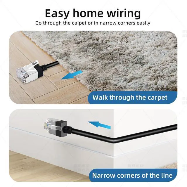 Alt view image 4 of 5 - Dutevolns 2Pack Ultra Thin Cat 6A Ethernet Cable 25 Feet, Flexible & Slim Rj45 Cat6a LAN Cord, 10Gbps 550MHz Cat6 Network Cable for Pc, Router, Windows (Black)