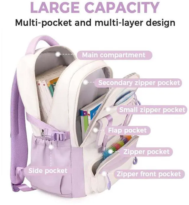 Alt view image 3 of 5 - MININAI Womens Girls Backpack for School Cute Aesthetic Large Laptop Backpack Kawaii Preppy Teen Kids Bookbag Travel Daypack (Purple,L)