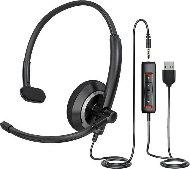 Main image of awatrue USB Headset with Microphone for PC - Lightweight Single-Ear Computer Headset, Crystal Clear Sound & Comfort Fit, Flexible Steel Headband (3.5mm+USB)