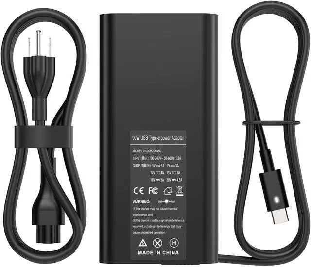 Main image of New Slim 90W USB C Laptop Charger Compatible with Dell XPS 15 9500 17 9700 Latitude 3000 5000 7000 9000 Series Precision 5470 5550 5750 3540 3570 LA90PM170 DA90PM170 Type C AC Adapter Power Cord