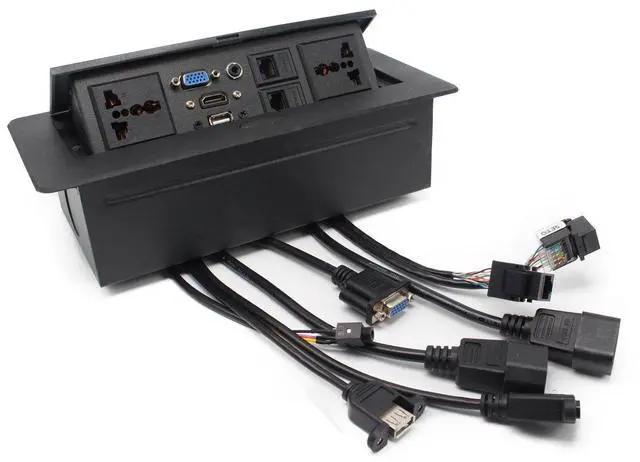 Alt view image 4 of 5 - Wiistar Hide-Table Power Data Center Table Pop up Connection Box with HDMI Network USB Tabletop Interconnect Box