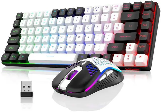 Main image of RedThunder K84 Wireless Keyboard and Mouse Combo, LED Rainbow Backlit Rechargeable Battery, 75% Layout TKL Ultra Compact Gaming Keyboard & Lightweight 3200 DPI Honeycomb Optical Mouse (White-Black)