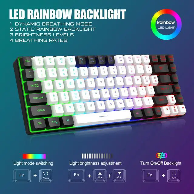 Alt view image 4 of 5 - RedThunder K84 Wireless Keyboard and Mouse Combo, LED Rainbow Backlit Rechargeable Battery, 75% Layout TKL Ultra Compact Gaming Keyboard & Lightweight 3200 DPI Honeycomb Optical Mouse (White-Black)