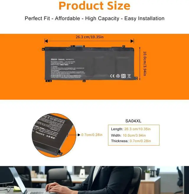 Alt view image 2 of 5 - GBLGBD SA04XL Replacement Battery SA04055XL L43267-005 for HP Envy X360 17-CG 17-CG1 17T-CG 17T-CG100 17M-CG0013DX 17M-CG1013DX 15-DR Series Notebook, 55.67Wh 3682mAh 4-Cell Li-ion Laptop Battery