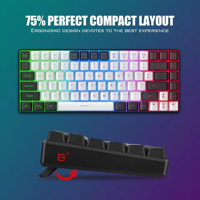 Alt view image 5 of 5 - RedThunder K84 Wireless Keyboard and Mouse Combo, LED Rainbow Backlit Rechargeable Battery, 75% Layout TKL Ultra Compact Gaming Keyboard & Lightweight 3200 DPI Honeycomb Optical Mouse (White-Black)