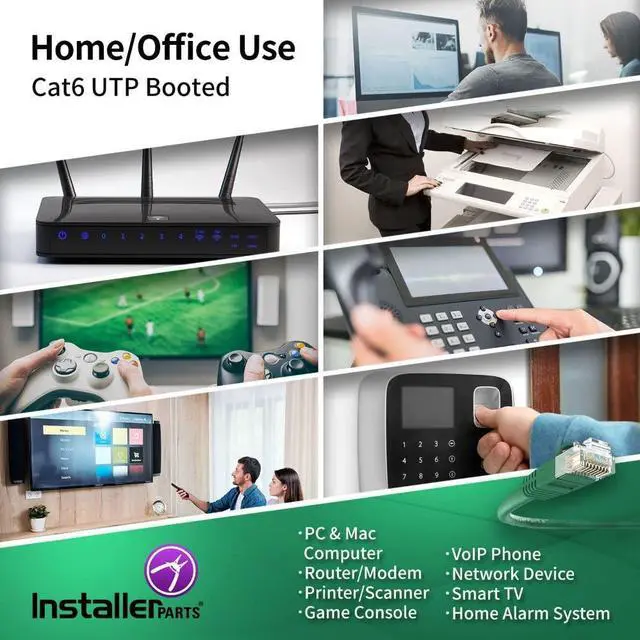 Alt view image 5 of 5 - InstallerParts CAT6 Cable UTP Booted - Green, 75 FT, 1 Pack - Professional Series - 10Gbps Cat6 Patch Cable, Network, Internet