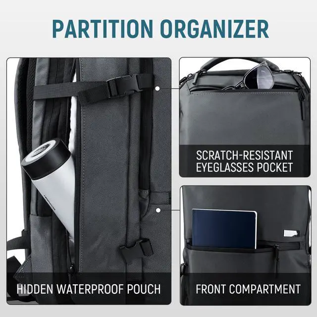 Alt view image 3 of 5 - Dinictis Vacuum Seal Backpack with Pump, Expandable Backpack with Vacuum Compression fits 17 inch Laptop, Waterproof Carry On Suitcase Luggage suit for Short Trip and Business-Dark Grey