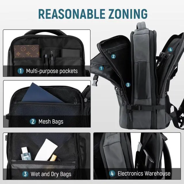 Alt view image 4 of 5 - Dinictis Vacuum Seal Backpack with Pump, Expandable Backpack with Vacuum Compression fits 17 inch Laptop, Waterproof Carry On Suitcase Luggage suit for Short Trip and Business-Dark Grey