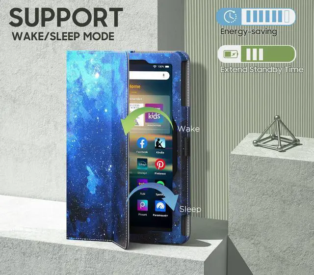 Alt view image 5 of 5 - MoKo Case Fits All-New Amazon Kindle Fire HD 8 & 8 Plus Tablet (12th Generation/10th Generation, 2024/2022/2020 Release) 8",Slim Folding Stand Cover with Auto Wake/Sleep, Blue Starry Sky