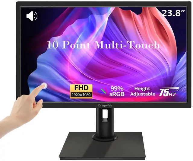 Main image of 23.8 Inch Touchscreen Monitor FHD 1920x1080P, Height/Pivot/Swivel/Tilt Adjustable Desktop PC Touch Display with Built-in Speakers, HDMI, VGA, Type-B, 75Hz Computer Touch Screen Monitor, VESA, Black