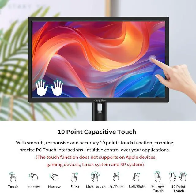 Alt view image 5 of 5 - 23.8 Inch Touchscreen Monitor FHD 1920x1080P, Height/Pivot/Swivel/Tilt Adjustable Desktop PC Touch Display with Built-in Speakers, HDMI, VGA, Type-B, 75Hz Computer Touch Screen Monitor, VESA, Black