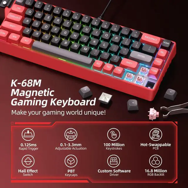 Alt view image 2 of 5 - MicroPack Mechanical Keyboard with Magnetic Switches and 68-Key, 0.1-3.3mm Adjustable Actuation with 0.01mm RT Precision, Web/Software Driven, 8000Hz Polling Rate for Rapid Trigger Gaming Keyboard