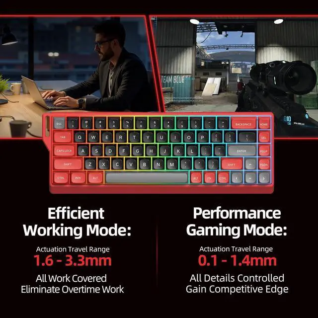 Alt view image 5 of 5 - MicroPack Mechanical Keyboard with Magnetic Switches and 68-Key, 0.1-3.3mm Adjustable Actuation with 0.01mm RT Precision, Web/Software Driven, 8000Hz Polling Rate for Rapid Trigger Gaming Keyboard