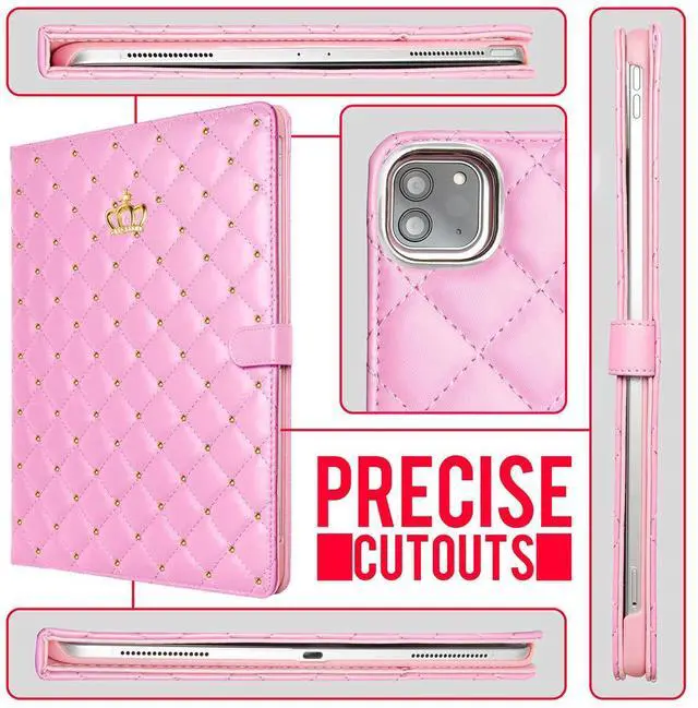 Alt view image 4 of 5 - Changjia for iPad (A16) 11th Generation 11 Inch 2025/iPad 10th Generation 10.9" 2022 Case, Girly Crown Rhinestone Cute Elegant PU Leather Auto Sleep/Wake Stand Shockproof Case for iPad 11th/10th,Pink