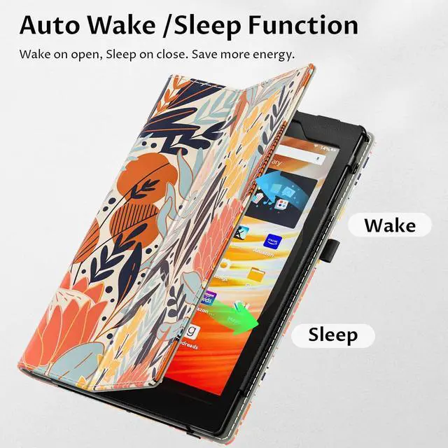 Alt view image 3 of 5 - VORI Case for All-New Amazon Kindle Fire HD 10 Tablet (13th/11th Generation 2023/2021 Release) and Fire HD 10 Plus - Slim Folding Stand Folio Cover with Auto Wake/Sleep & Hand Strap, Protea