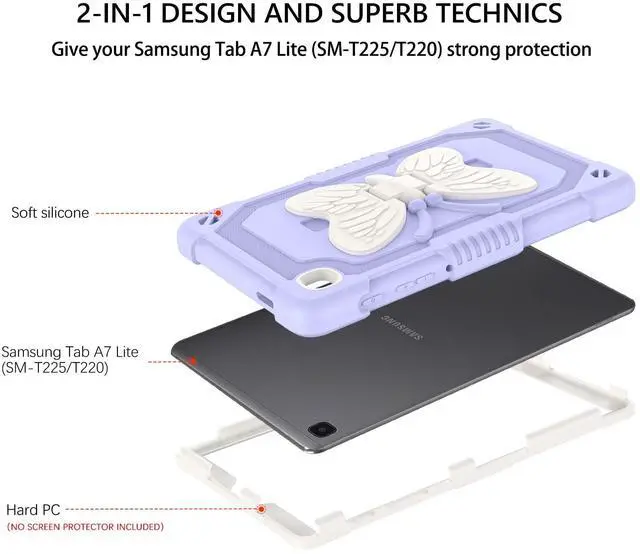 Alt view image 2 of 5 - GUAGUA Compatible with Samsung Galaxy Tab A7 Lite Case 8.7" 2021 SM-T225 T220 Kickstand Cover 2 in 1 Rugged Shockproof Protective Anti-Scratch Tablet Case for Galaxy Tab A7 Lite, Purple/Beige