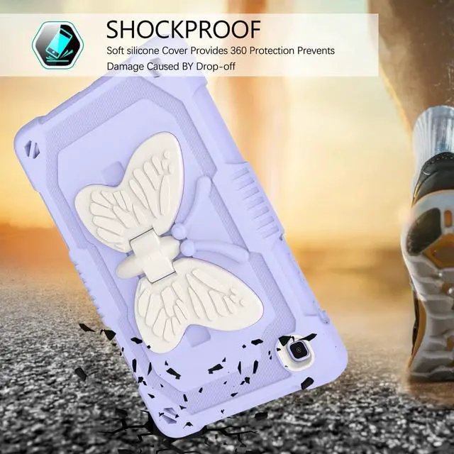 Alt view image 3 of 5 - GUAGUA Compatible with Samsung Galaxy Tab A7 Lite Case 8.7" 2021 SM-T225 T220 Kickstand Cover 2 in 1 Rugged Shockproof Protective Anti-Scratch Tablet Case for Galaxy Tab A7 Lite, Purple/Beige