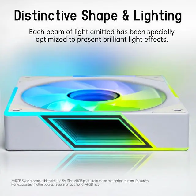 Alt view image 5 of 5 - Fexadon Tek 120mm RGB Case Fan, 4 Pin Control, Silent Infinity Mirror Fan (3, White, Reverse 120mm)