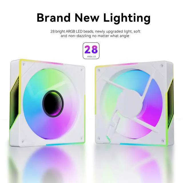 Alt view image 4 of 5 - Fexadon Tek 120mm RGB Case Fan, 4 Pin Control, Silent Infinity Mirror Fan (3, White, Reverse 120mm)