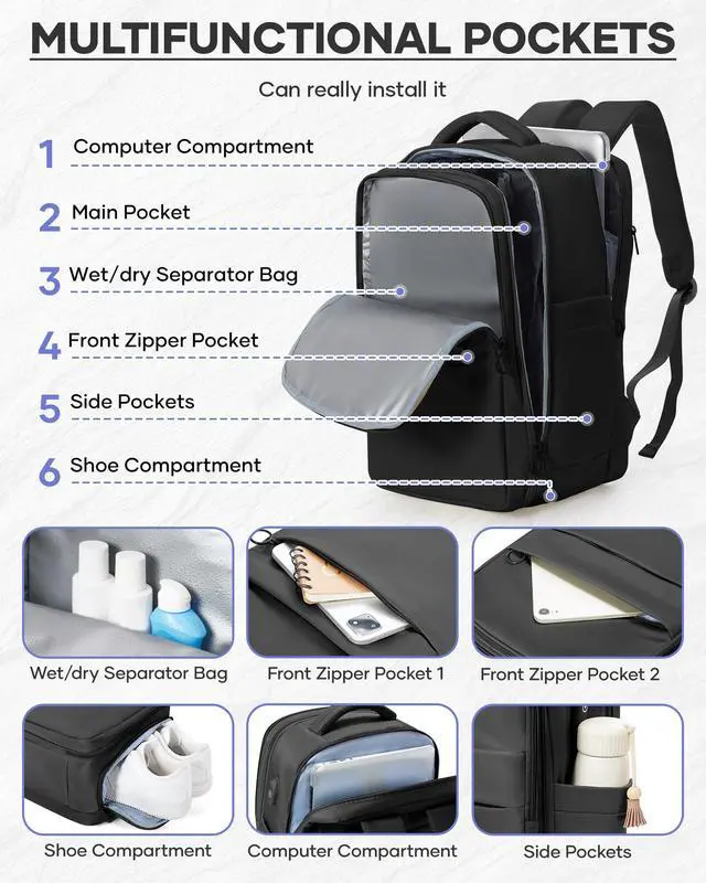 Alt view image 3 of 5 - bergsalz Vacuum Backpack Travel Backpacks With Vacuum System Carry On Backpack With Pump Personal Item Travel Bag With Seal Packing Compression Vacpack Backpacks For Women Men Black
