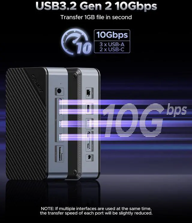 Alt view image 5 of 5 - ORICO 12-in-1 Docking Station with Dual Slot SSD Enclosure, Supports M.2 NVMe & SATA SSD, 2.5/3.5" SATA SSD/HDD, 10Gbps, 4K@60Hz HDMI, 100W PD, Card Reader, Ethernet - D35M2